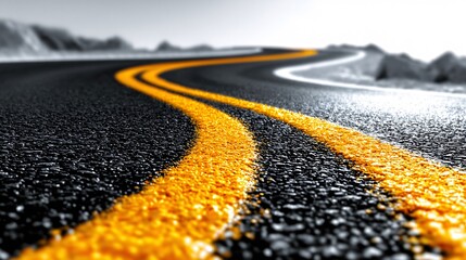 Isolated Black Asphalt Road with Dashed Lines Inviting Scenic Journeys