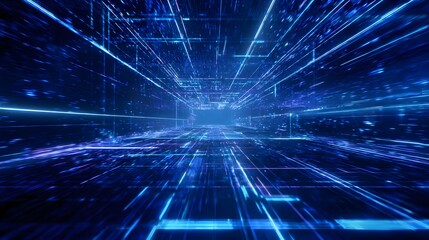 Dynamic Digital Tunnel: Bright Blue and Neon Lines, Immersive Data Streams