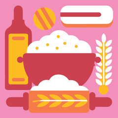 Colorful Flat Lay Design of Baking Ingredients and Utensils