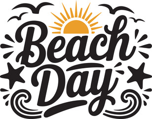 Obraz premium Beach Day Sun and Wave Vector with Birds and Starfish