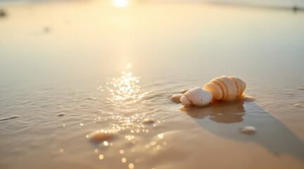 Wet sand surface with fine details and dreamy natural light. Minimal and serene composition.