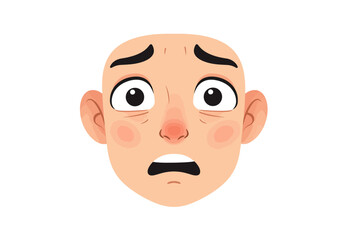 A close-up illustration of a bald human face expressing intense worry, fear, or anxiety.