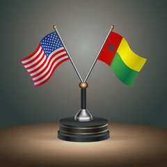 United States (USA) relations and Guinea Bissau table flag with gradient color background
