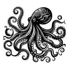 Fototapeta premium Stylized Black Octopus with Intricate Tentacles