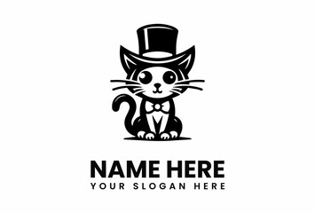 A Dapper Cat in a Top Hat and Bowtie Logo Design.