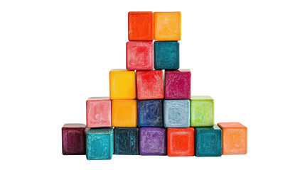 Brightly colored blocks are arranged to form a pyramid, creating an engaging visual that sparks creativity and play