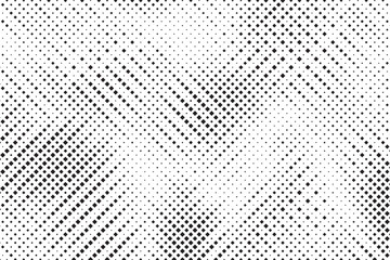 Grunge halftone gradient background. Faded grit noise texture. White and black sand wallpaper. Retro pixelated backdrop. Anime or manga style comic overlay. Vector graphic design textured template