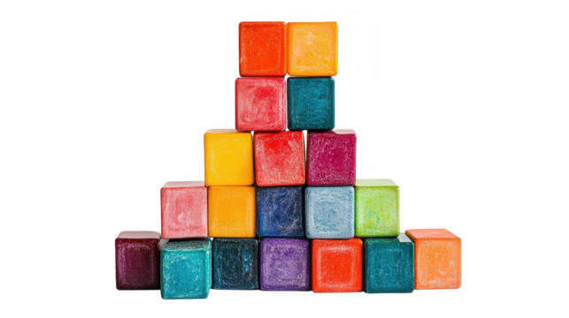 Brightly colored blocks are arranged to form a pyramid, creating an engaging visual that sparks creativity and play