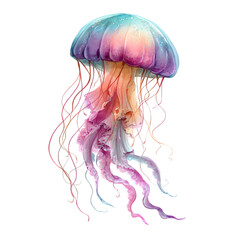 Vibrant and colorful jellyfish with long flowing tentacles a beautiful marine creature isolated on transparent background