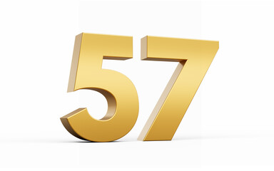 3D Golden number 57 Fifty seven isolated on white background, 3d illustration