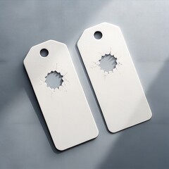 Two Blank White Plastic Key Tags with Metal Rings
