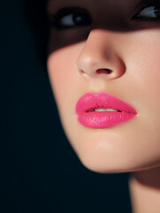 Fototapeta premium model with pink lips in shadowed portrait