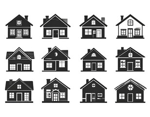 Real estate house icons, vector bundle, transparent background