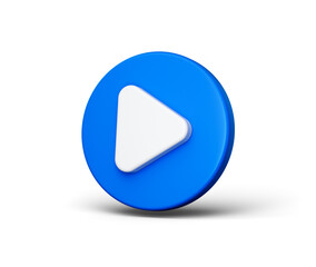 3D Blue play button icon with a sleek design, ideal for apps and streaming platforms. 3d illustration