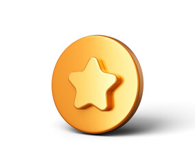 3D Golden button with a star at its center, isolated on a white background. 3d illustration