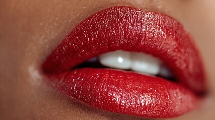 Stunning macro shot of African American woman's lips featuring bold red lipstick