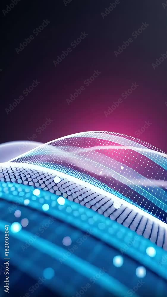 Poster abstract digital wave with glowing dots and lines blue, vibrant gradient colors, representing futuri