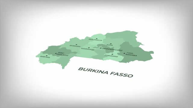 Animated Map of BURKINA FASSO with states Borders and Major Cities Positions