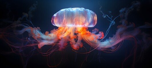 a light jellyfish , coming out of the smoke, generative AI