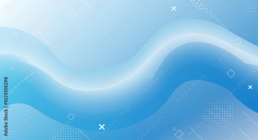 Poster abstract blue gradient background with geometric shapes and wavy lines