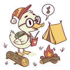 Campfire Glow themed SVG: Funny Duck with wearing glasses in a Camping trip environment
