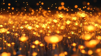 Obraz premium A glowing field of yellow buttercups sparkling in morning dew 