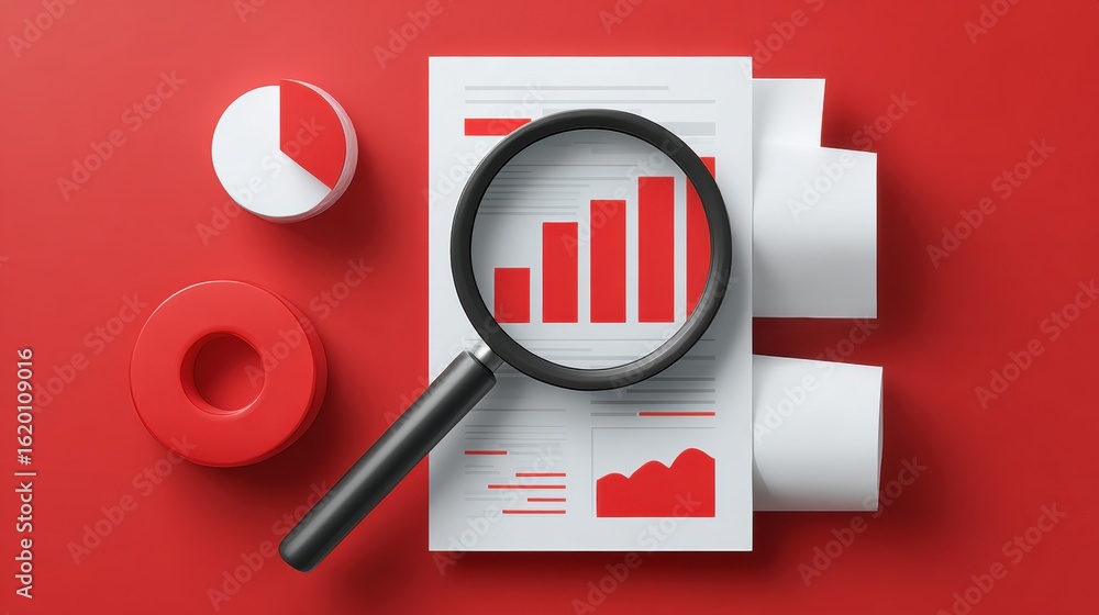 Aufkleber analyzing data: a graphic representation of a data analysis, featuring magnifying glass, charts and 