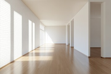 Fototapeta premium Spacious interior with wood floors, large windows