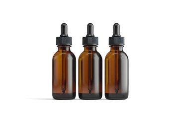 Three Amber Vape Juice Bottles on White Background on a transparent background