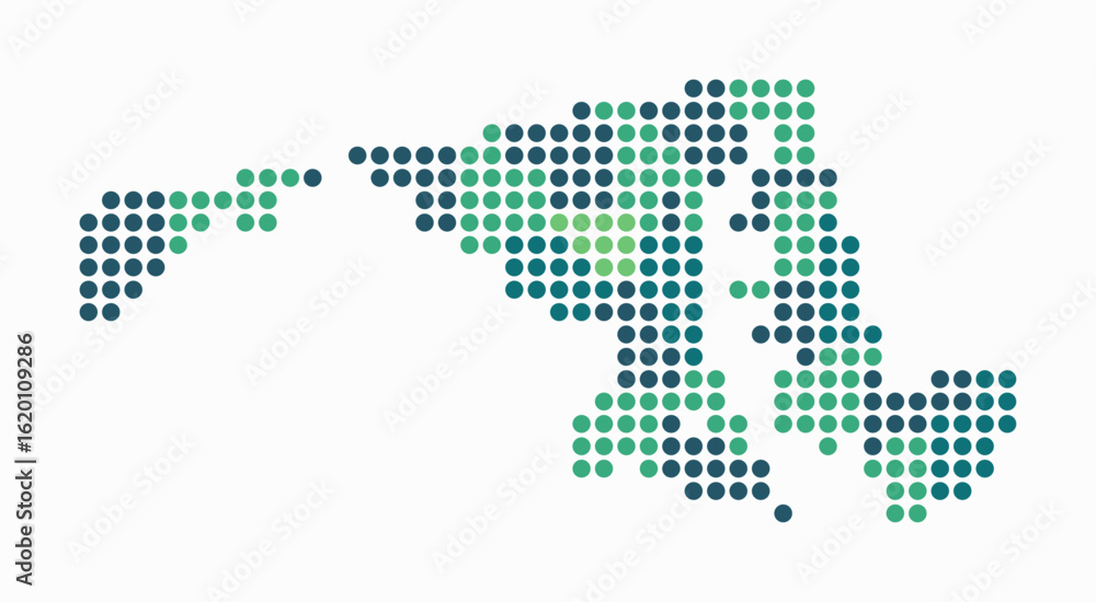 Poster maryland dotted map. digital style map of the state on white background. maryland shape with circle 