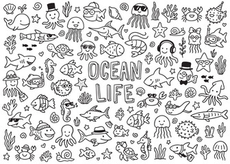 Ocean Life icons compilation set.  Vector art simple illustration icon set for web, t-shirt design, other graphic design use