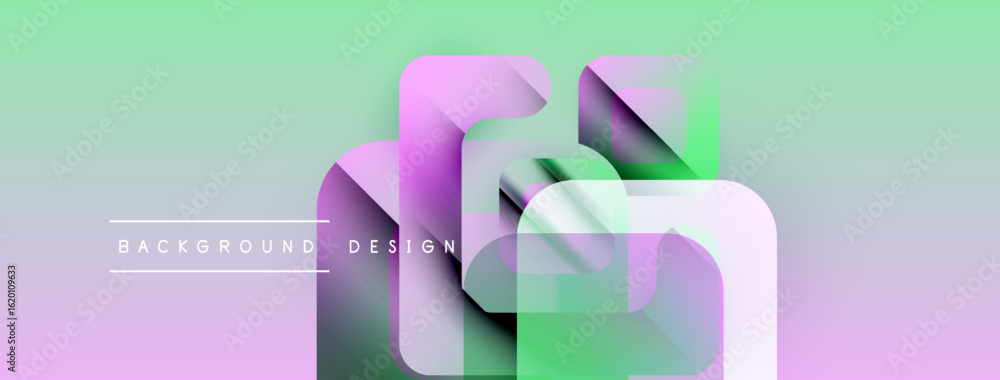Poster abstract geometric shapes overlap, creating vibrant pastel gradients. text reads background design. 
