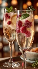 Sparkling Champagne with Raspberries and Mint