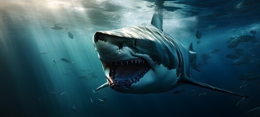 A close-up shot of the shark's head, generative AI