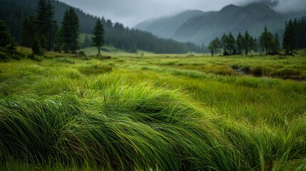 Fototapeta premium Lush Green Grass Meadow Background with Gentle Rolling Hills