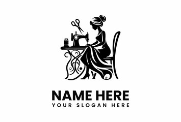 Elegant Silhouette of a Seamstress at Work.