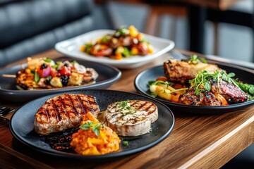 Obraz premium Gourmet dining experience with diverse cuisine selection