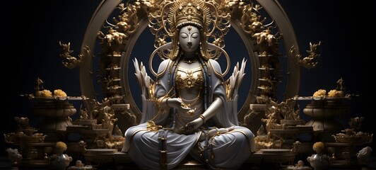 a serene and majestic Thousand-Armed Avalokiteshvara bodhisattva, generative AI