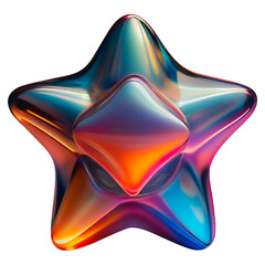 Glamour vibrant neon glow iridescent blue-violet and yellow-green Star isolated on transparent background, cutout, clipart, png.