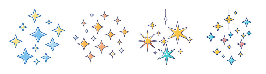 Various star clusters create a shiny and colorful playful decorative design