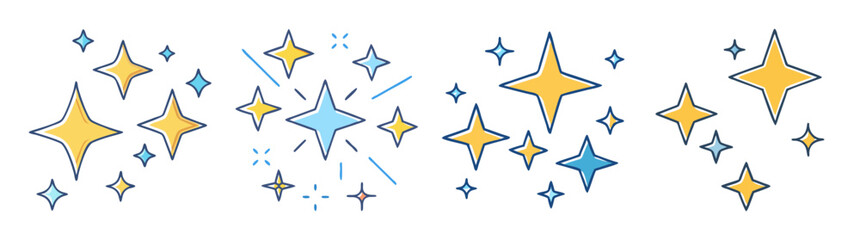 Obraz premium Group of Blue and Gold Stars Cartoon on a White Background