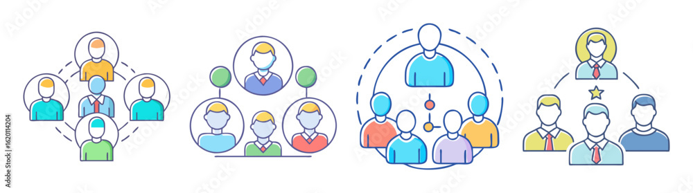 Poster various organizational structures showcasing management models and team work in business