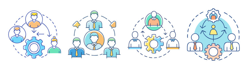 Conceptual Illustrations Representing Teamwork, Collaboration, Management, and Knowledge Transfer Between People