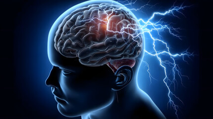 Realistic Animated Human Head with Glowing Brain and Neural Connections – Concept of Imagination and Innovation
