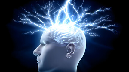 Realistic Animated Human Head with Glowing Brain and Neural Connections – Concept of Imagination and Innovation
