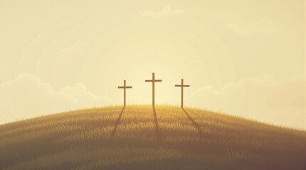 sunrise over the field with crosses