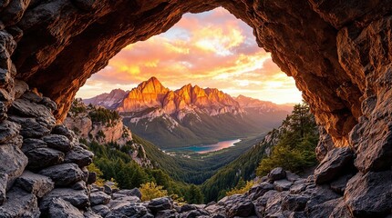 view of the mountains from a cave