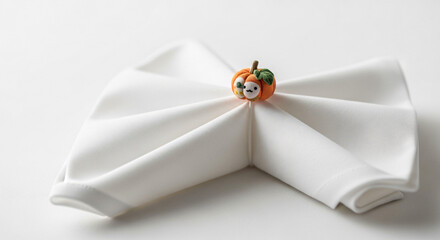 Elegant White Napkin with Decorative Pumpkin and Cute Face for Fall Table Setting