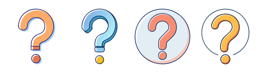 Variety of colorful question mark graphics in different styles and colors
