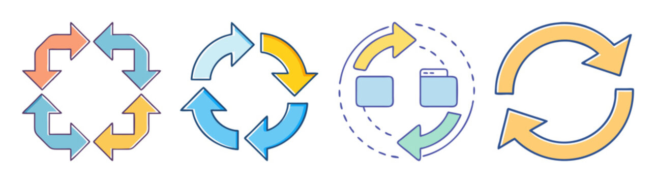 Colorful circular arrow diagrams illustrating flow, process, and iterative loops in business
